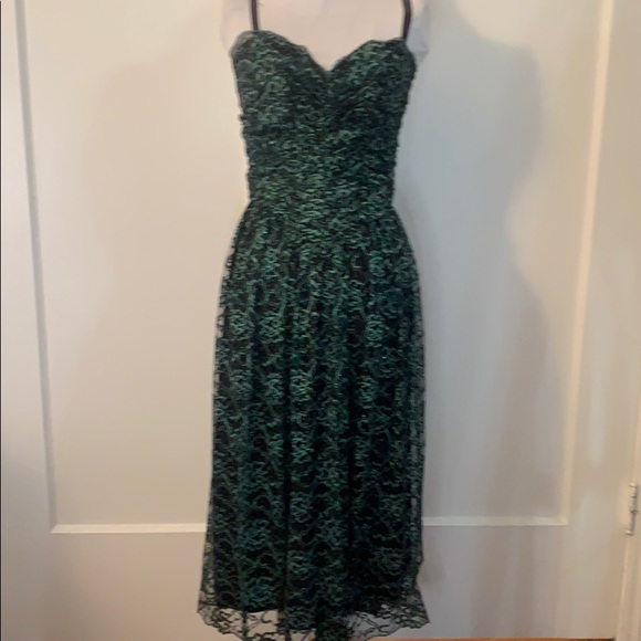 Vintage  Whimsigoth Fairycore Sparkly Green Lace Dress Size XS - Picture 3 of 6